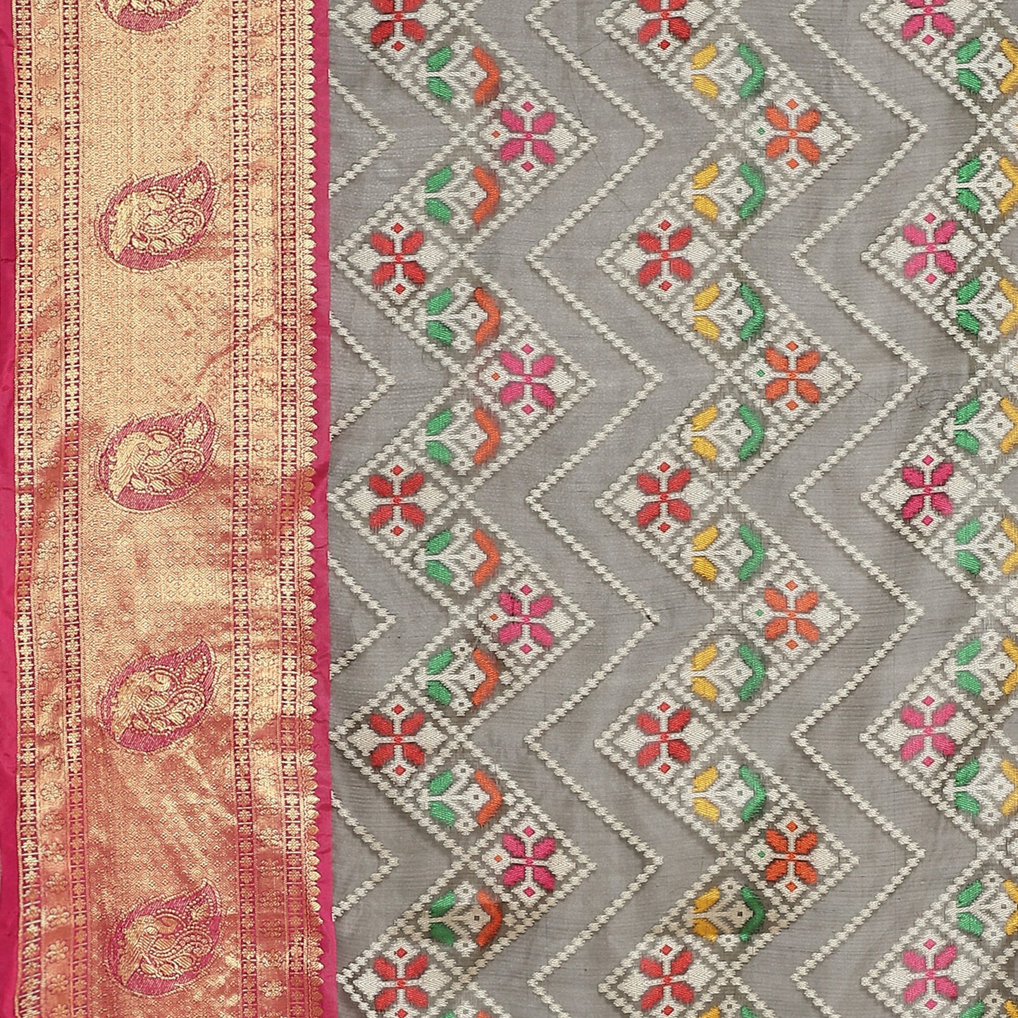 Faishana Presents Black Art Silk Meena Ikat Patola Pattu Banarasi Saree With Maroon Blouse