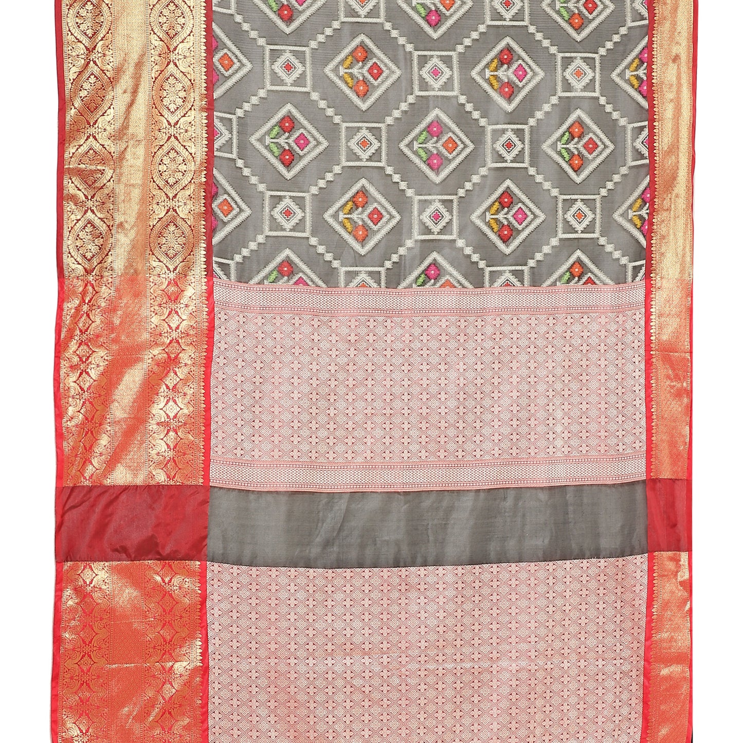 Faishana Black Art Silk Meena Ikat Patola Pattu Banarasi Saree With Maroon Blouse