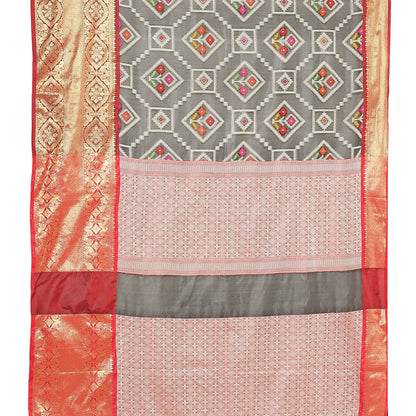 Faishana Black Art Silk Meena Ikat Patola Pattu Banarasi Saree With Maroon Blouse