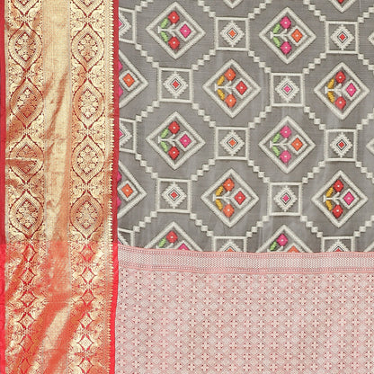 Faishana Black Art Silk Meena Ikat Patola Pattu Banarasi Saree With Maroon Blouse