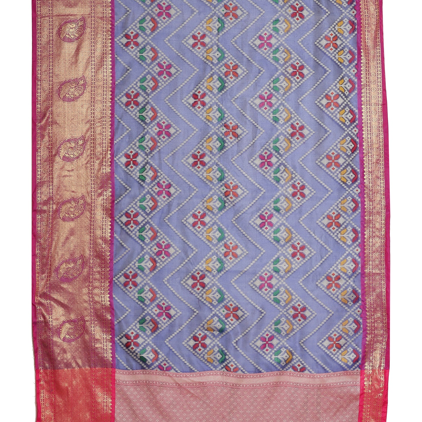 Faishana Presents Blue Art Silk Meena Ikat Patola Pattu Banarasi Saree With Maroon Blouse Piece