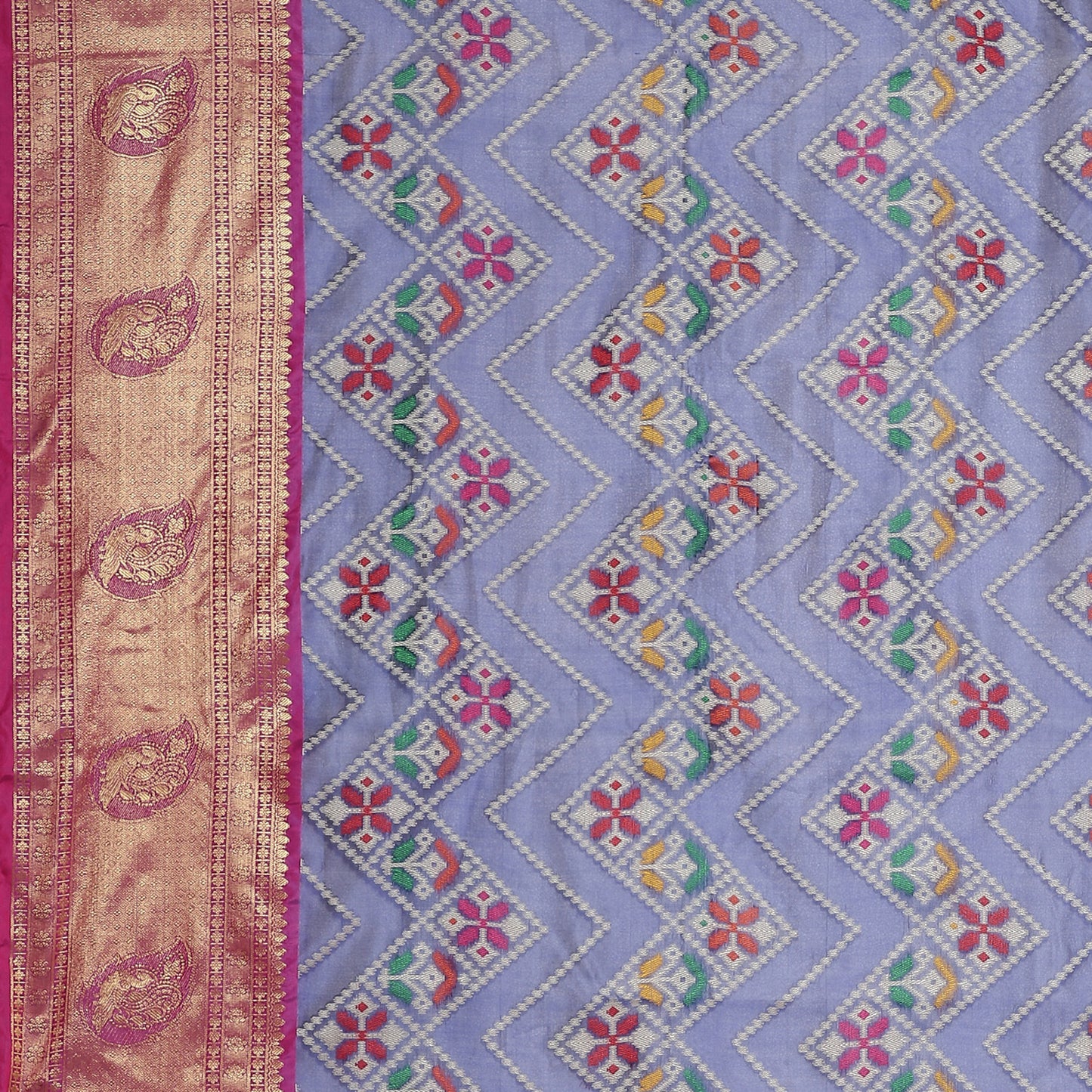 Faishana Presents Blue Art Silk Meena Ikat Patola Pattu Banarasi Saree With Maroon Blouse Piece