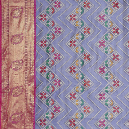 Faishana Presents Blue Art Silk Meena Ikat Patola Pattu Banarasi Saree With Maroon Blouse Piece
