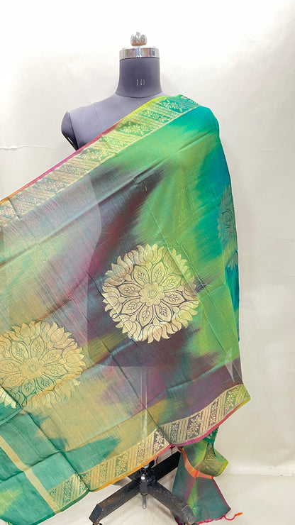 Multicolor Katan Georgette Floral Zari Dupatta ASDD_11