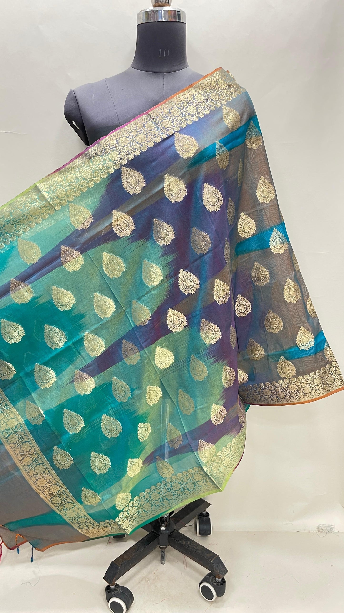 Multicolor Katan Georgette Floral Zari Dupatta ASDD_1