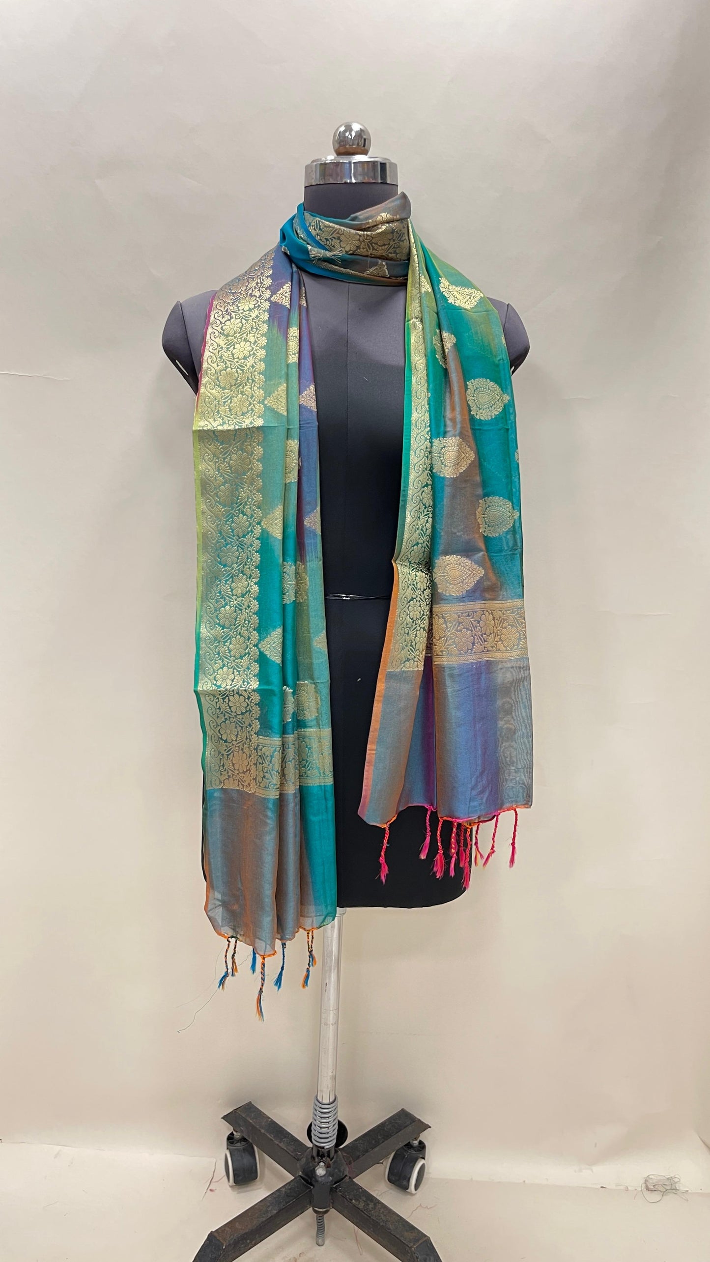 Multicolor Katan Georgette Floral Zari Dupatta ASDD_1