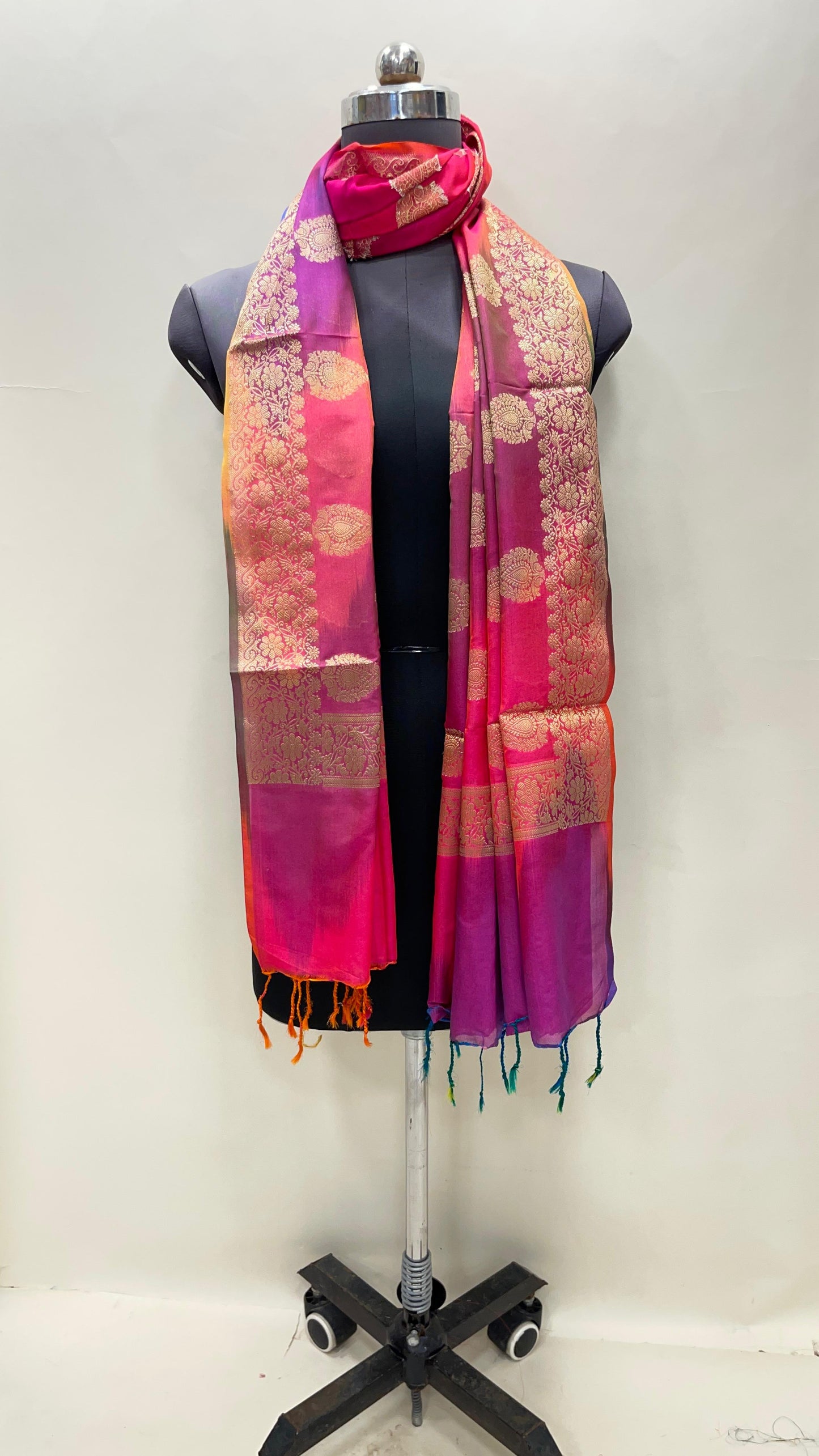 Multicolor Katan Georgette Floral Zari Dupatta ASDD_4
