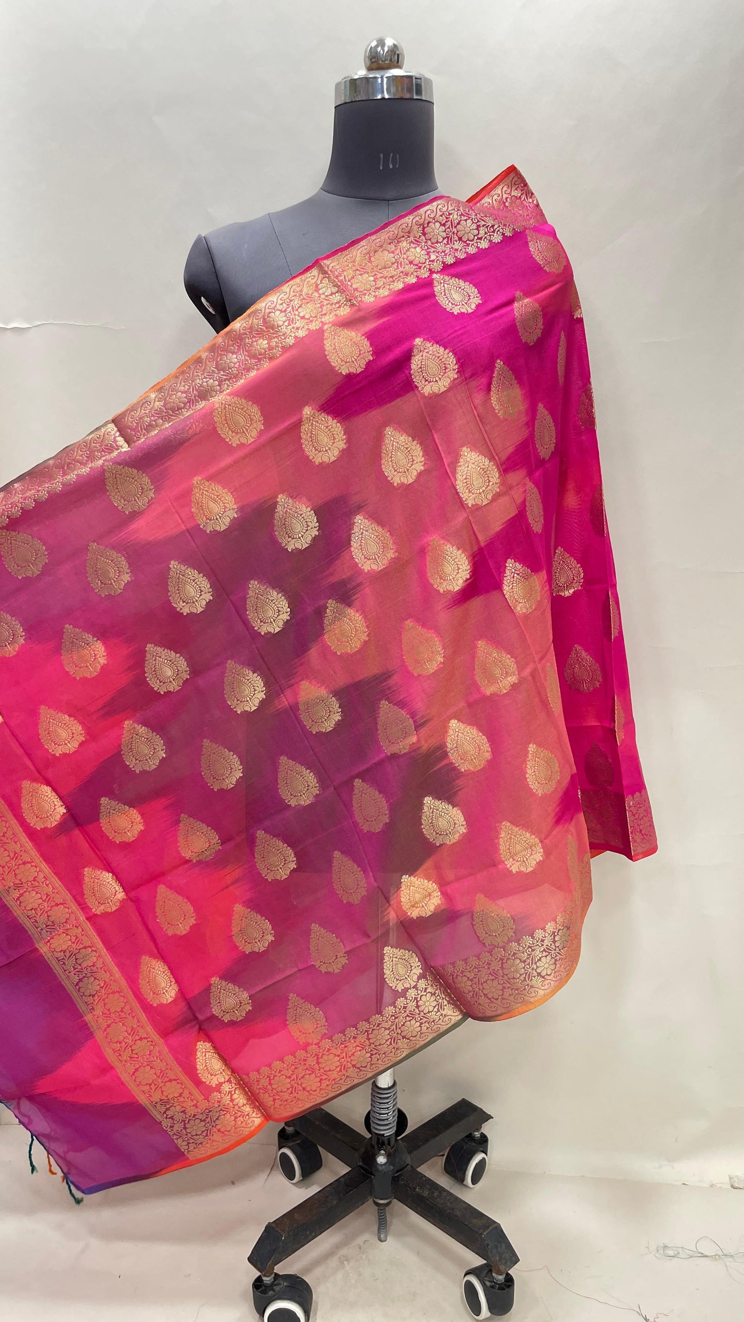 Multicolor Katan Georgette Floral Zari Dupatta ASDD_4