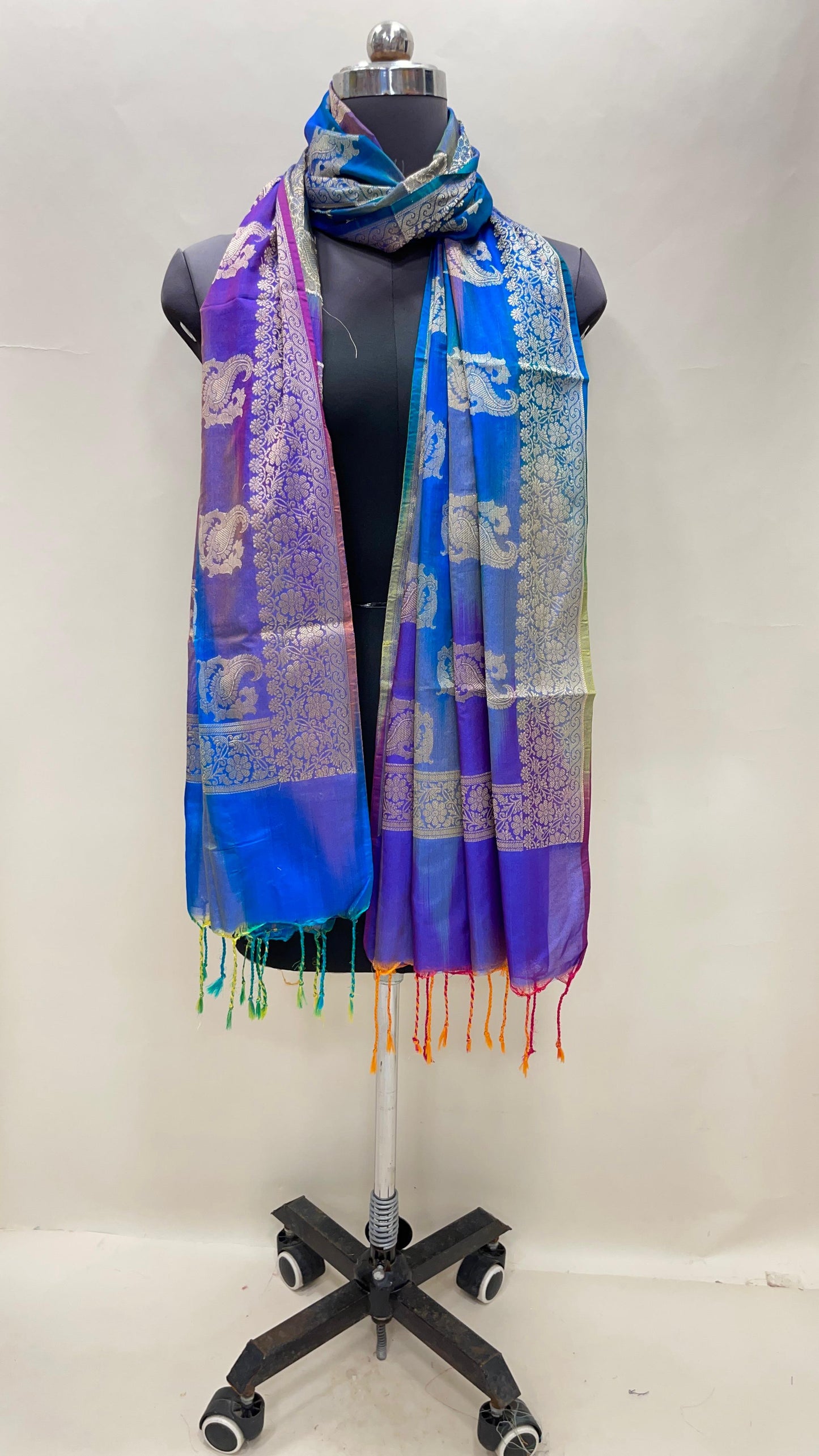 Multicolor Katan Georgette Floral Zari Dupatta ASDD_9