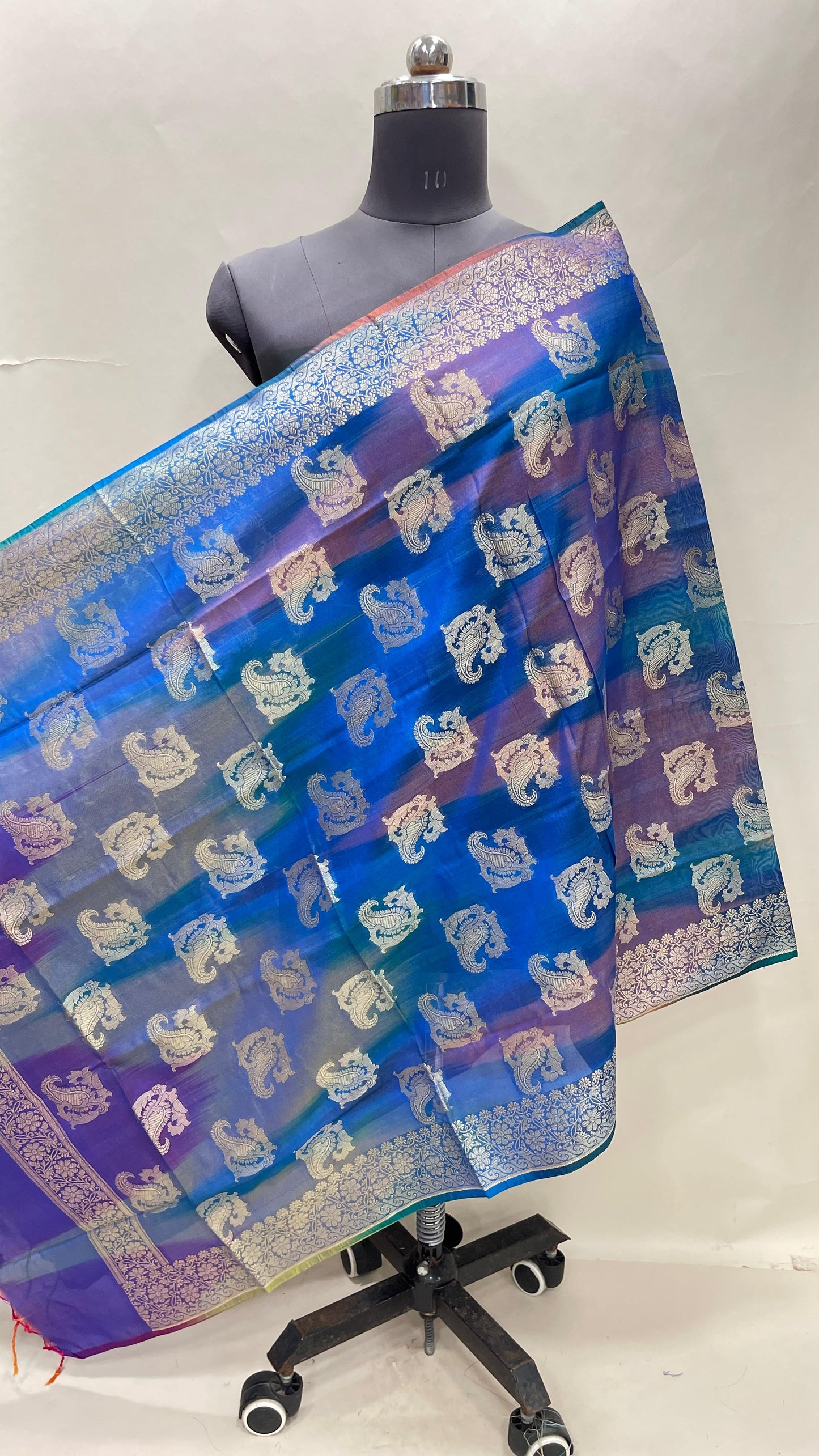 Multicolor Katan Georgette Floral Zari Dupatta ASDD_9