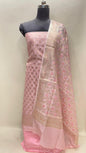 Faishana Presents Baby Pink Semi Katan Silk 3 pcs Suit Set with Plain Bottom and Top Floral Mina Zari Booti with Minakari Jaal Pink Dupatta ASD_117
