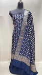 Faishana Presents Navy Blue Floral Minakari Zari Jaal 3 pcs Suit Set with Plain Bottom and Lehariya Stripe Minakari Booti Navy Blue Dupatta ASD_136