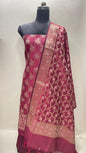 Faishana Presents Magenta Semi Katan Silk Floral Minakari Booti Stripe 3 pcs Suit Set with Plain Bottom and Minakari Floral Zari Jaal Magenta Dupatta ASD_146