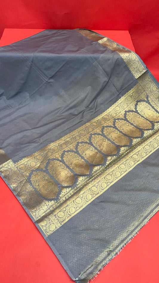 Grey Katan Silk Banarasi Sarees For Women GEASF205