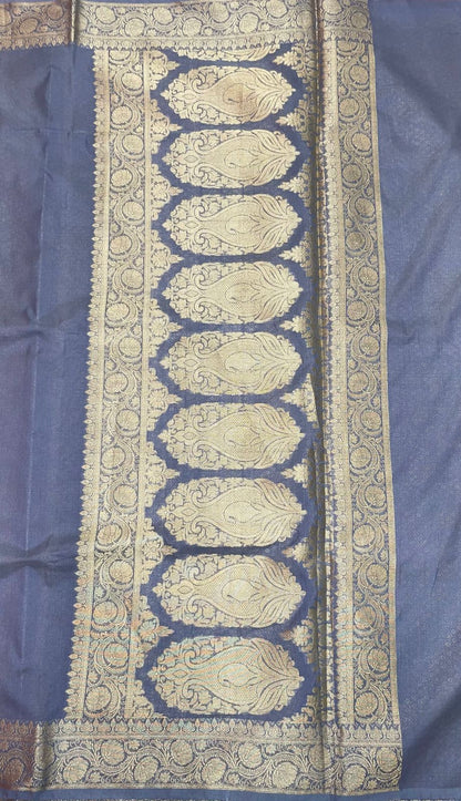 Grey Katan Silk Banarasi Sarees For Women GEASF205