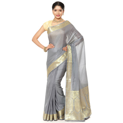 Grey Katan Silk Banarasi Sarees For Women GEASF205