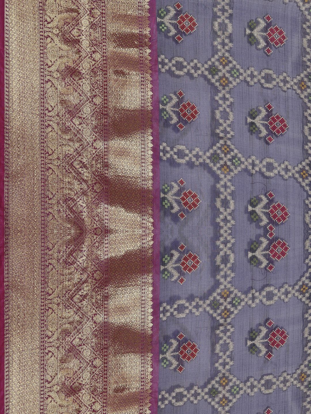 Faishana Presents Royal Blue & Magenta Ikkat Patola Art Silk Skirt Pattu Border with Magenta Blouse Banarasi Saree