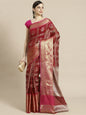 Faishana Presents Maroon & Pink Ikkat Patola Art Silk Kanchi Pattu Border With Pink Blouse Banarasi Saree