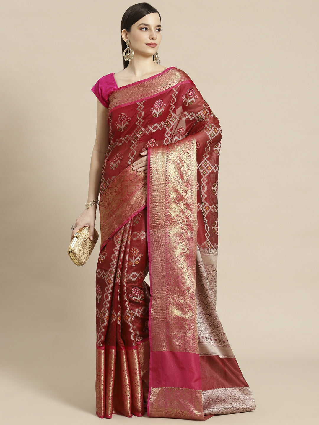 Maroon Art Silk Banarasi Sarees For Women GEASF_17