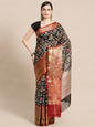 Faishana Presents Black & Maroon Ikkat Patola Art Silk Skirt Pattu Border With Maroon Blouse Banarasi Saree