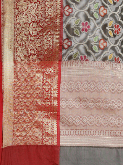 Faishana Presents Black & Maroon Ikkat Patola Art Silk Skirt Pattu Border With Maroon Blouse Banarasi Saree