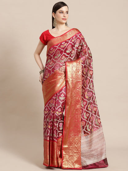Magenta Art Silk Banarasi Sarees For Women GEASF_21