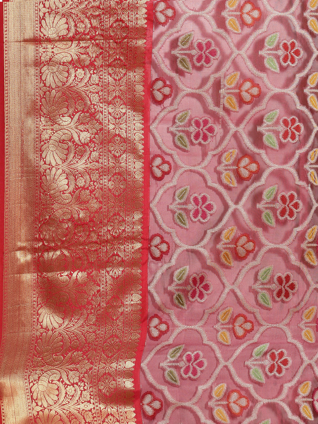 Faishana Presents Magenta & Red Ikkat Patola Art Silk Skirt Pattu Border With Red Blouse Banarasi Saree