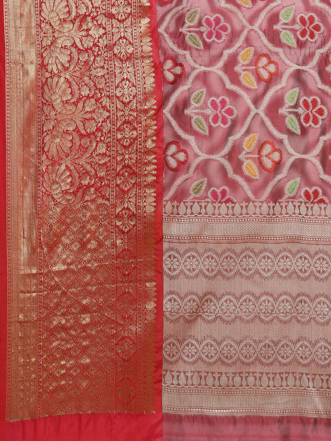 Faishana Presents Magenta & Red Ikkat Patola Art Silk Skirt Pattu Border With Red Blouse Banarasi Saree