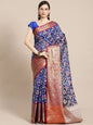 Faishana Presents Royal Blue & Magenta Ikkat Patola Art Silk Skirt Pattu Border With Magenta Blouse Banarasi Saree