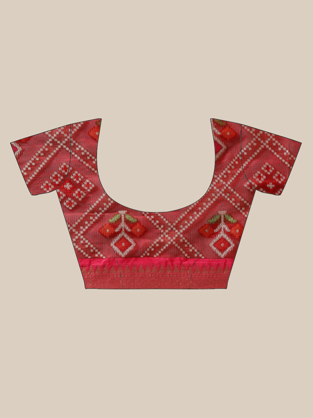 Faishana Presents Maroon & Pink Ikkat Patola Art Silk Skirt Ikkat Pattu Border With Pink Blouse Banarasi Saree