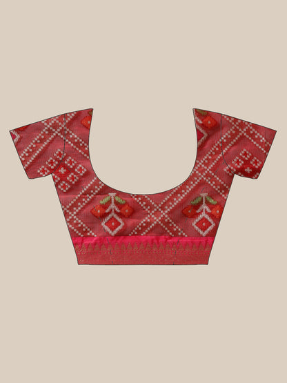 Faishana Presents Maroon & Pink Ikkat Patola Art Silk Skirt Ikkat Pattu Border With Pink Blouse Banarasi Saree