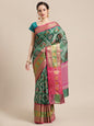 Faishana Presents Green & Pink Ikkat Patola Art Silk Skirt Ikkat Pattu Border With Pink Blouse Saree