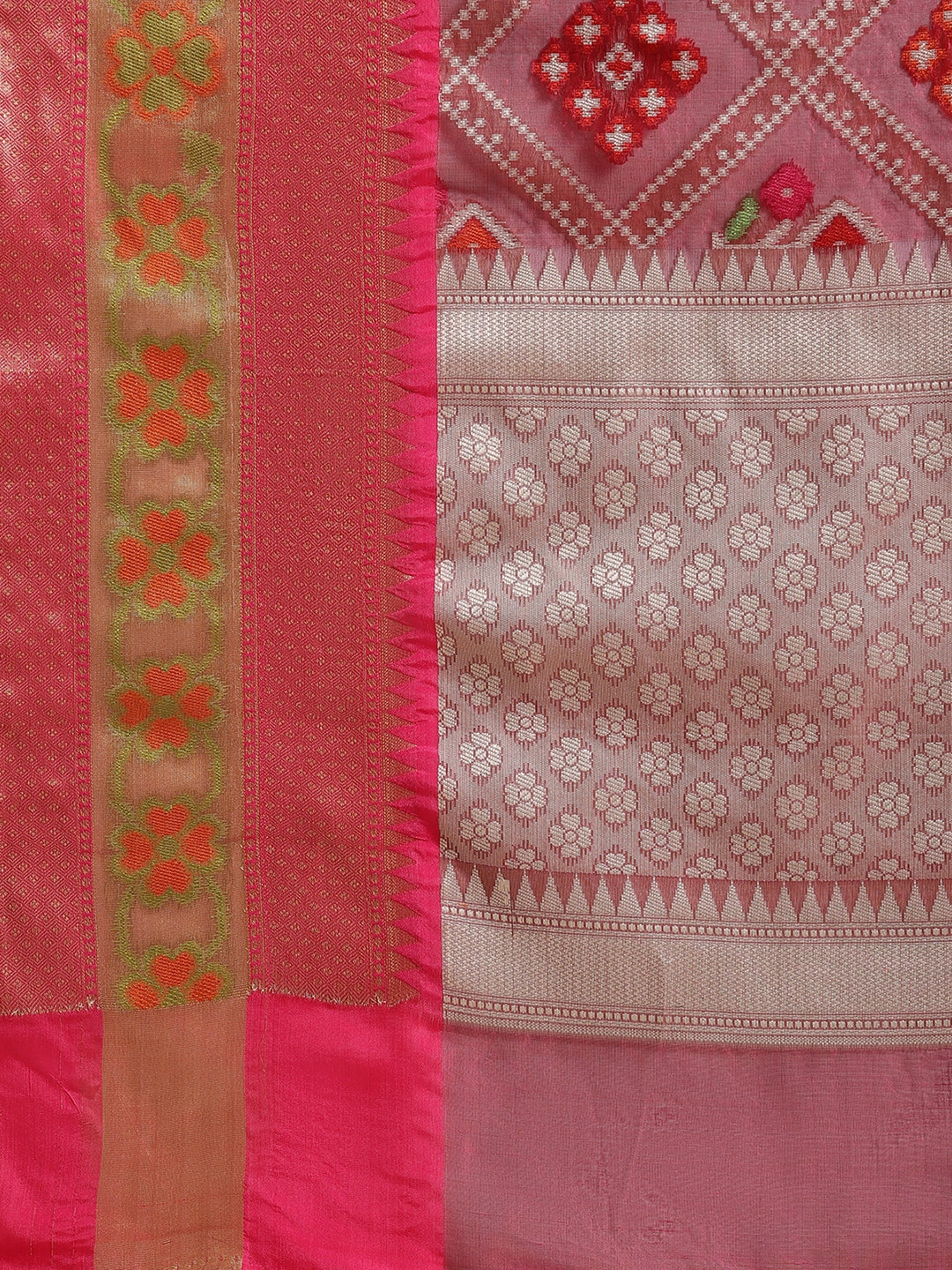 Faishana Presents Magenta & Pink Ikkat Patola Art Silk Skirt Ikkat Pattu Border With Pink Blouse Banarasi Saree