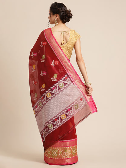 Maroon Art Silk Banarasi Sarees For Women GEASF_34