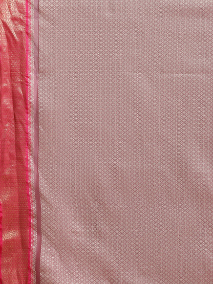 Faishana Presents Maroon & Pink Ikkat Patola Art Silk Skirt Pattu Border With Pink Blouse Banarasi Saree