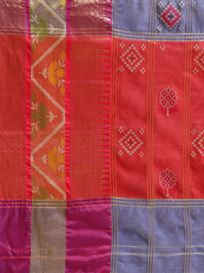 Faishana Presents Royal Blue & Red Rajkot Patola Art Silk Skirt Pattu Border With Red Blouse Banarasi Saree
