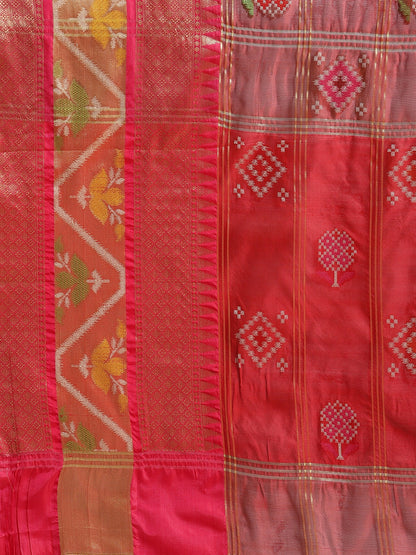 Faishana Presents Maroon & Red Rajkot Patola Art Silk Skirt Pattu Border With Red Blouse Banarasi Saree