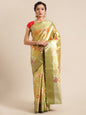 Faishana Presents Gold & Green Tissue Meena Jaal Border With Green Blouse Banarasi Saree