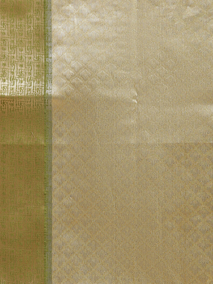 Faishana Presents Gold & Green Tissue Meena Jaal Border With Green Blouse Banarasi Saree