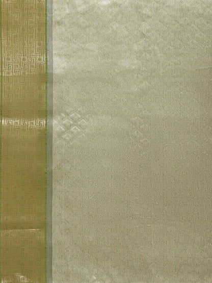 Faishana Presents Lemon & Green Tissue Meena Jaal Zari Border With Green Blouse Banarasi Saree