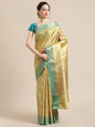 Faishana Presents Lemon Gold & Seagreen Tissue Meena Jaal Zari Border With Gold Blouse Banarasi Saree