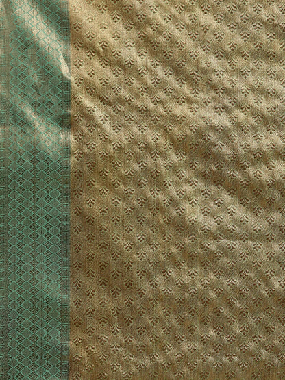 Faishana Presents Pistachio Gold & Seagreen Tissue Meena Jaal Zari Border With Seagreen Blouse Banarasi Saree