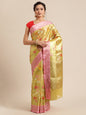 Faishana Presents Lemon Gold & Pink Tilfi Jamdani Jaal Zari Border With Gold Blouse Banarasi Saree