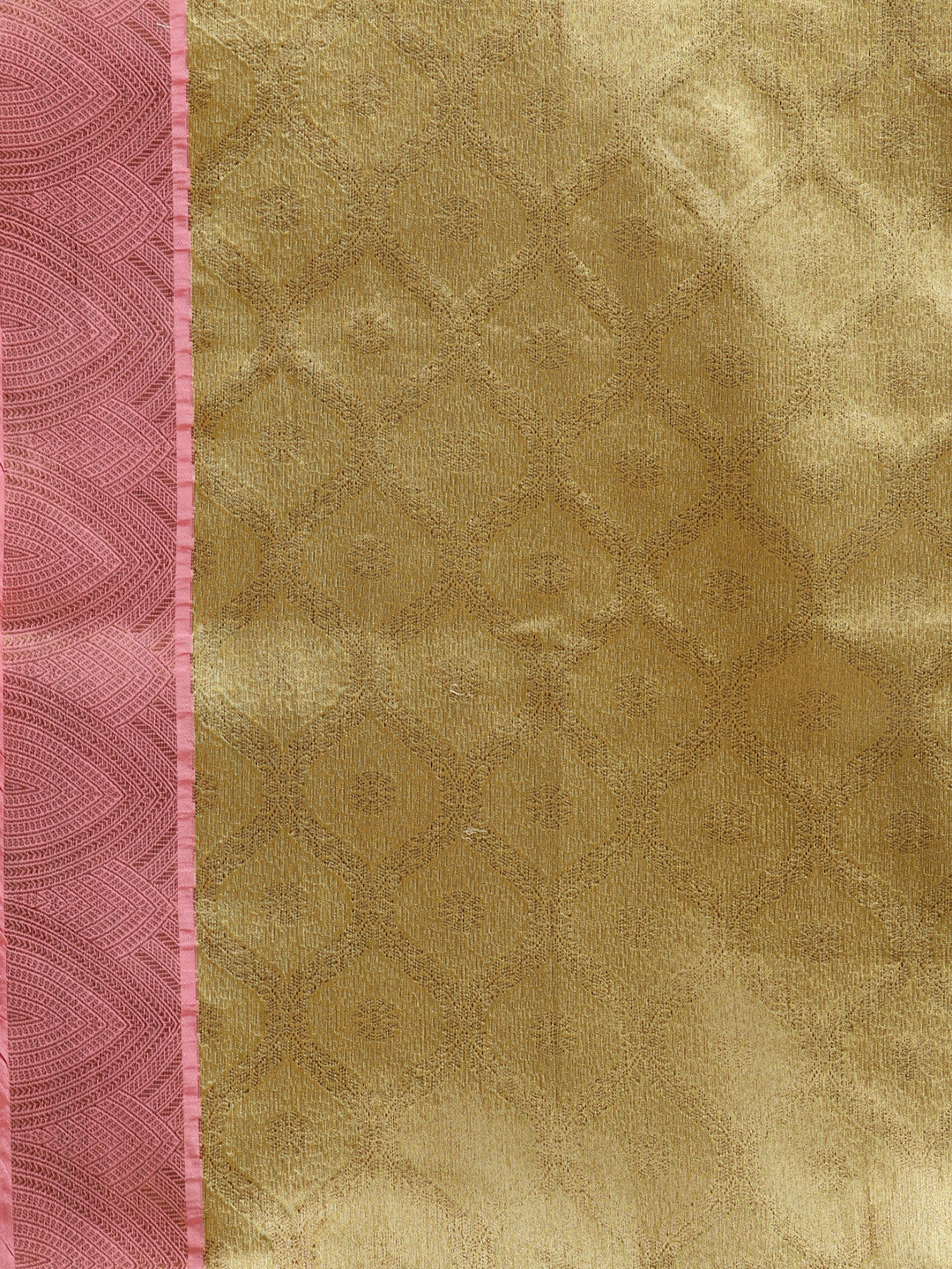 Faishana Presents Lemon Gold & Pink Tilfi Jamdani Jaal Zari Border With Gold Blouse Banarasi Saree