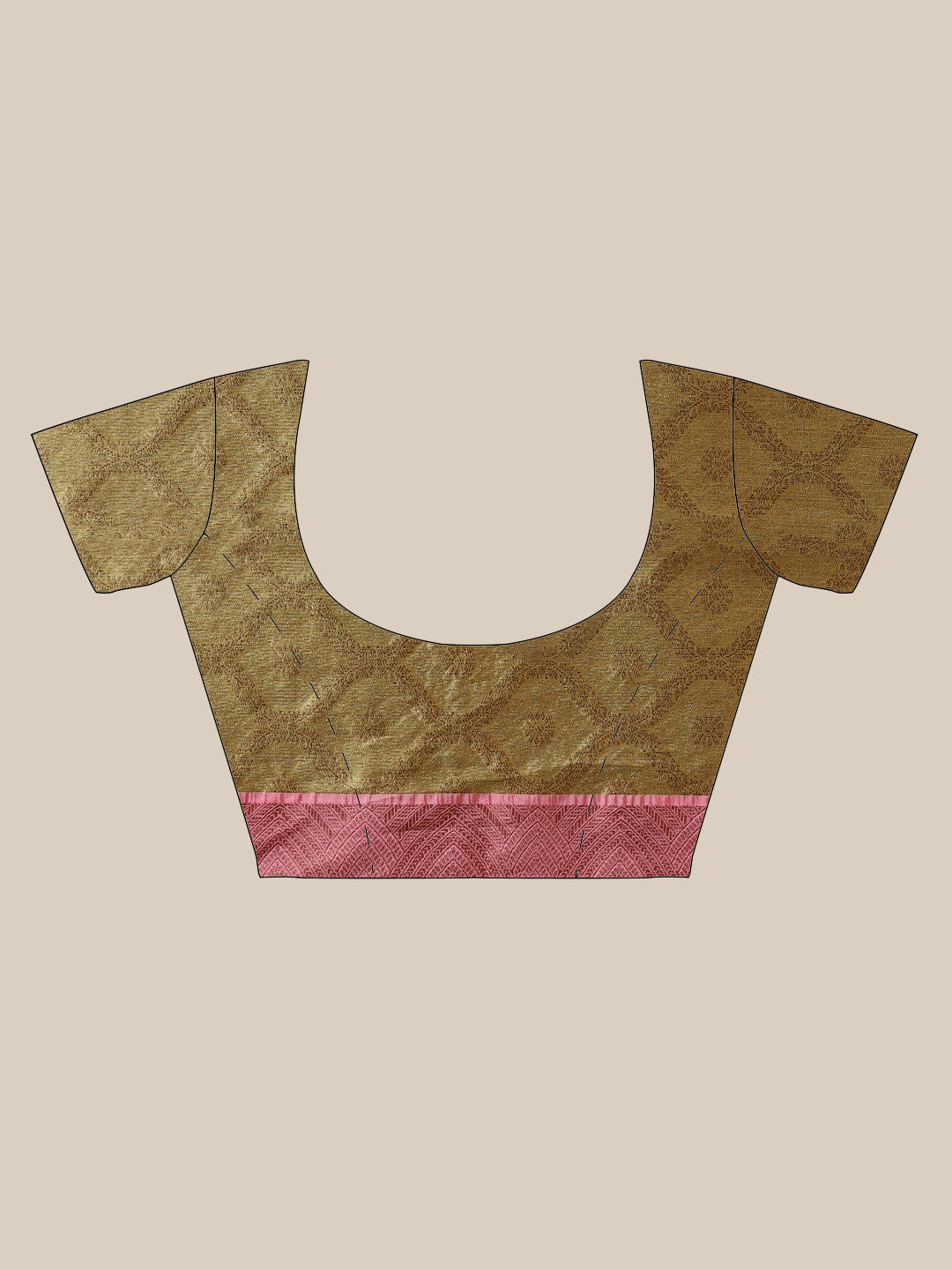 Faishana Presents Pistachio Gold & Pink Tilfi Jamdani Jaal Border With Gold Blouse Banarasi Saree