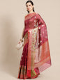 Faishana Presents Magenta & Red Paithani Border With Booti Art Silk Skirt Paithani Border With Red Blouse Banarasi Saree