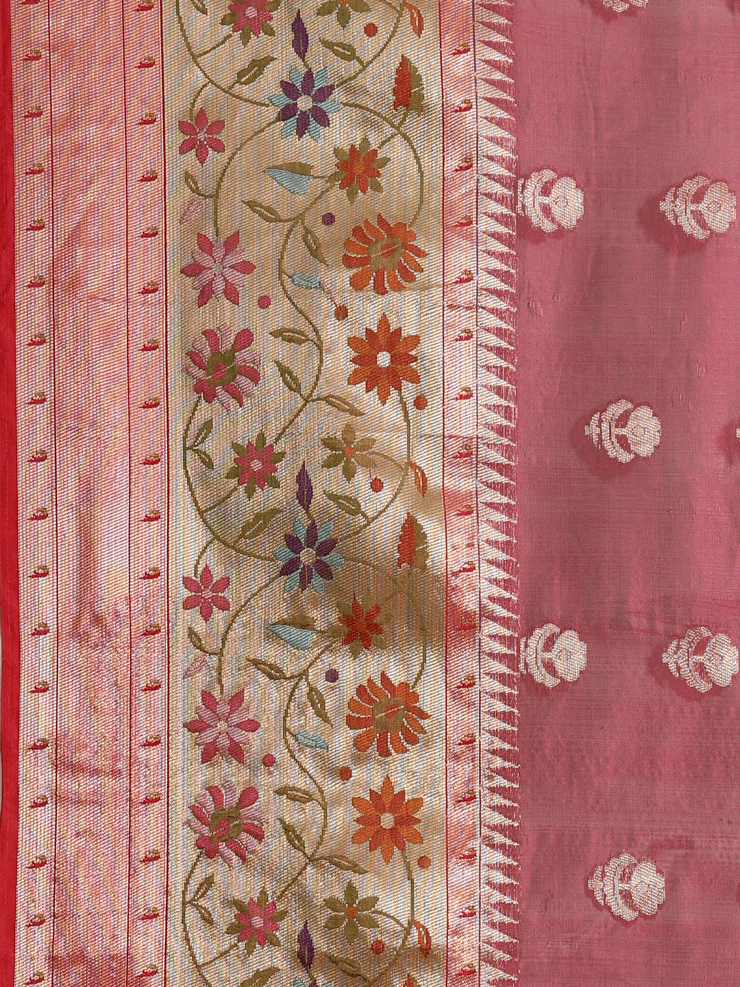 Faishana Presents Magenta & Red Paithani Border With Booti Art Silk Skirt Paithani Border With Red Blouse Banarasi Saree