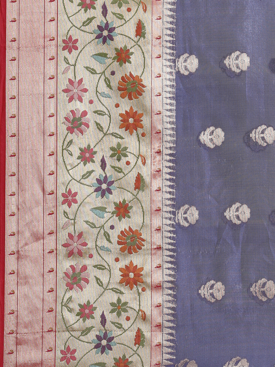 Faishana Presents Navy Blue & Magenta Paithani Border With Booti Art Silk Skirt Paithani Banarasi Border With Magenta Blouse Banarasi Saree