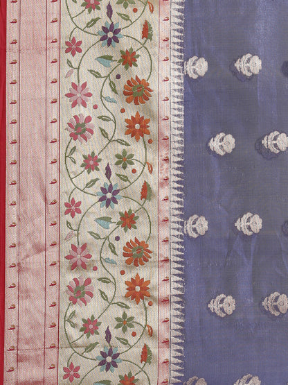 Faishana Presents Navy Blue & Magenta Paithani Border With Booti Art Silk Skirt Paithani Banarasi Border With Magenta Blouse Banarasi Saree