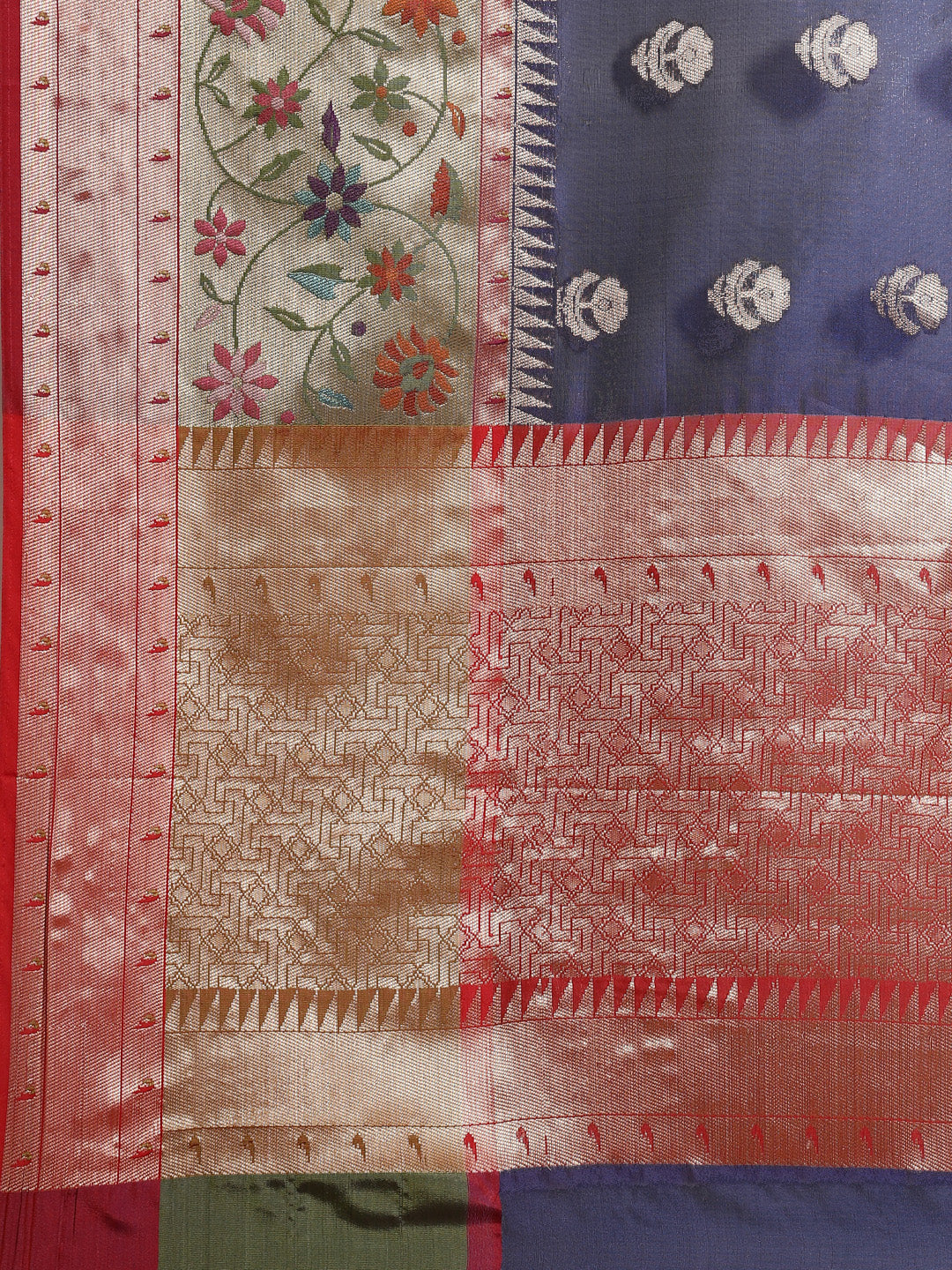 Faishana Presents Navy Blue & Magenta Paithani Border With Booti Art Silk Skirt Paithani Banarasi Border With Magenta Blouse Banarasi Saree